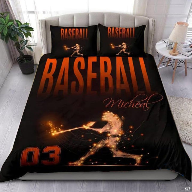 Baseball player sheets design showing glowing ember batter silhouette mid-swing against dark charcoal background.