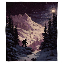 Woodland mountain design with Bigfoot silhouette on starry night bedding set