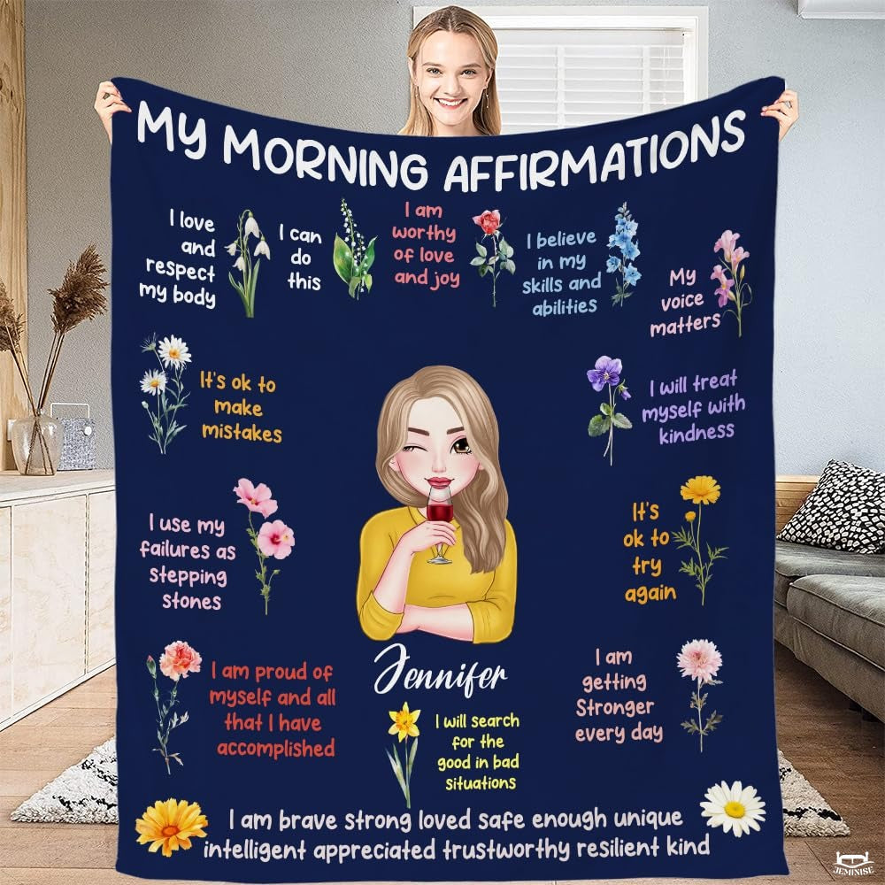 Personalized Morning Affirmations Floral Blanket, Lightweight