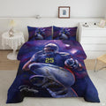 Lightning storm football bedding featuring a leaping player with athletic cleats against purple storm clouds