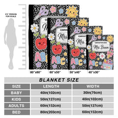 Close-up of decorative bedding artwork showing cute back to school apple and daisies.