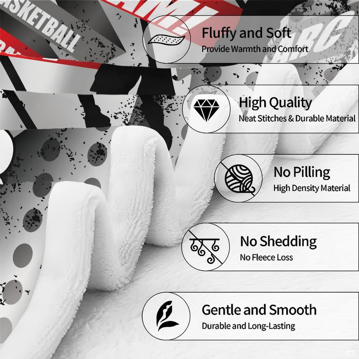 Urban dunk basketball throw blanket view 7 highlighting mid-air player silhouette and grunge graphics