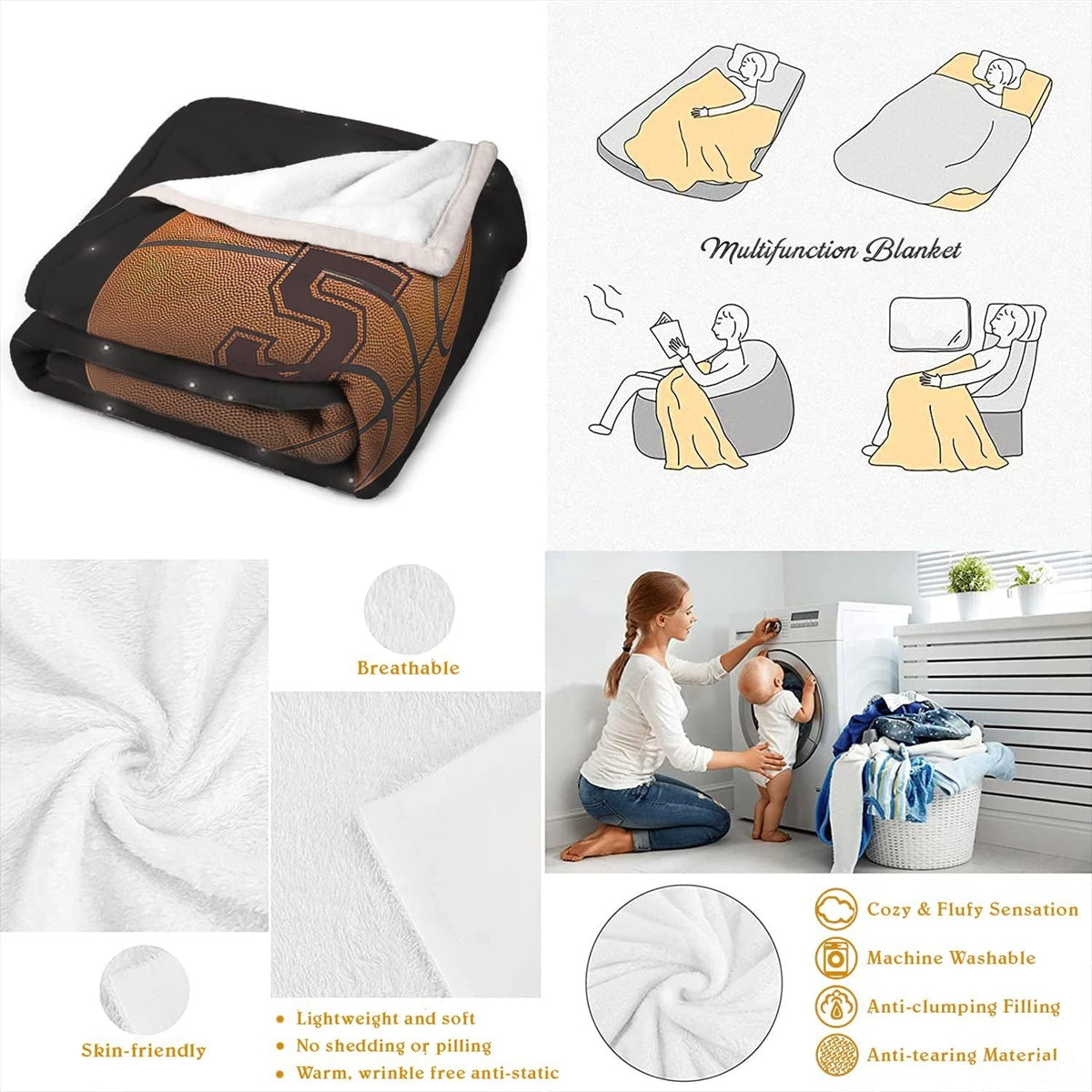 Reflection basketball blanket fabric care panel