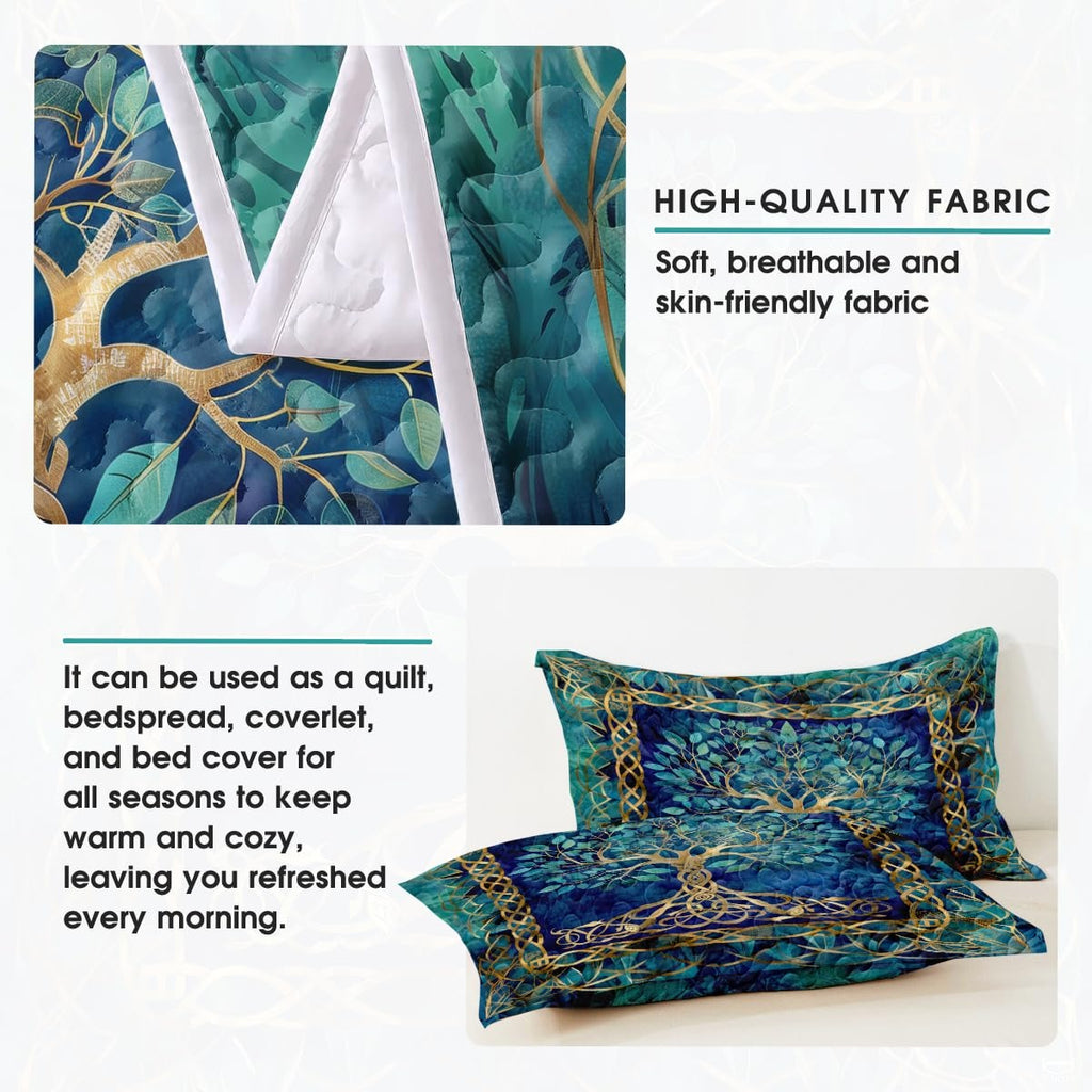 Personalized Yggdrasil Vibrant Gold Quilt Sets, Machine Washable