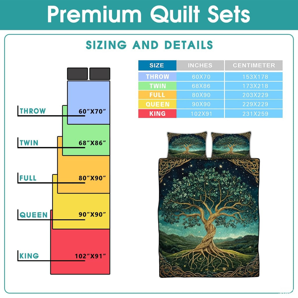 Celtic and Fantasy Quilt Set with Twisting Tree Trunk And Exposed Roots