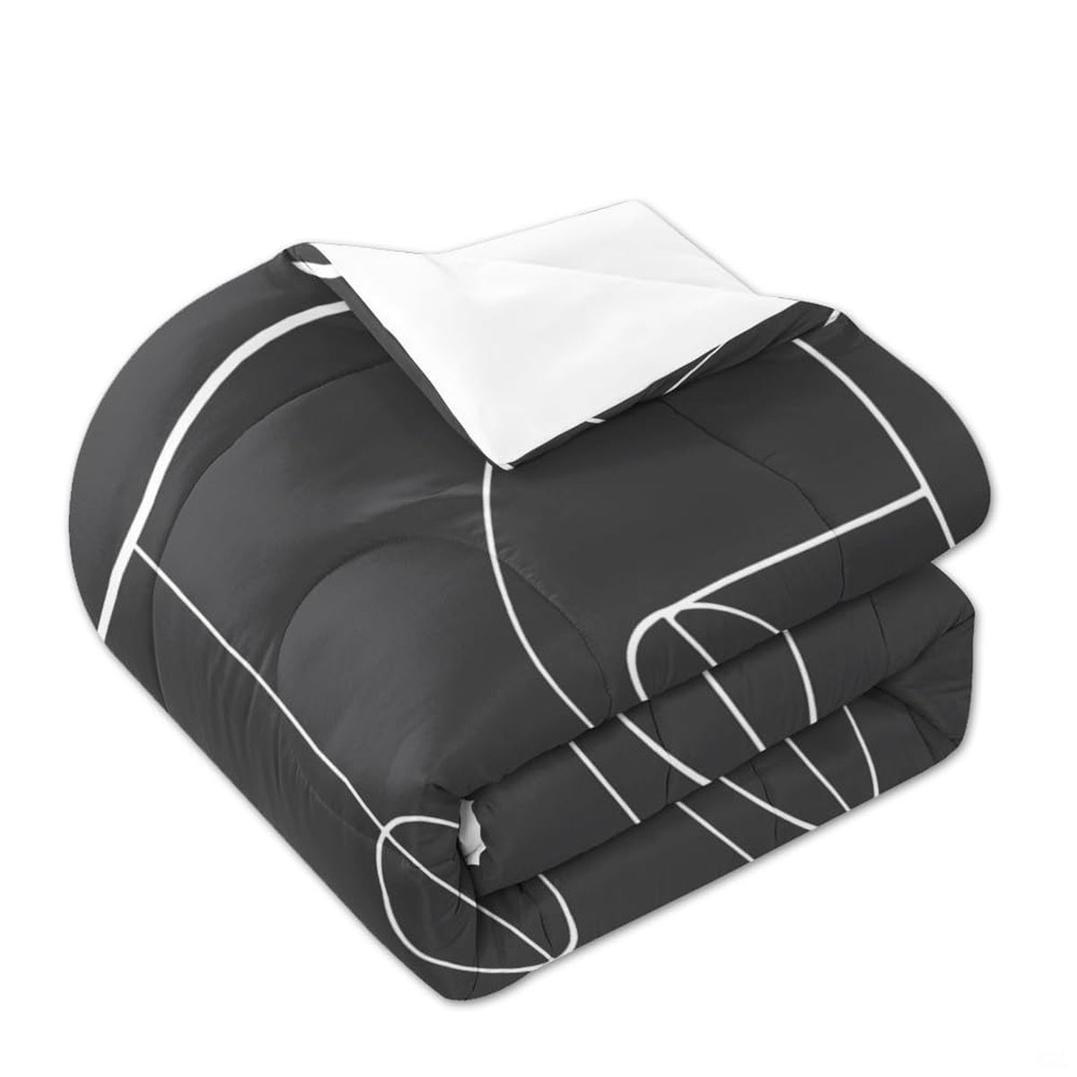 Overhead perspective of soccer bedding arranged across a sports-inspired bedroom mattress