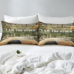 Matching pillowcase detail for athletic bedding set featuring coordinating soccer pitch artwork