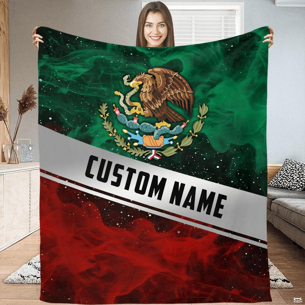 Mexican bedding set featuring the golden eagle emblem and cactus motif on tricolor smoke with stardust.