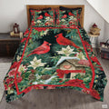 Christmas Cardinals Near Snowy Birdhouse Patchwork Floral Quilt