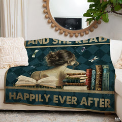 Personalized Teal Argyle Reading Girl with Books Throw Blanket - Book