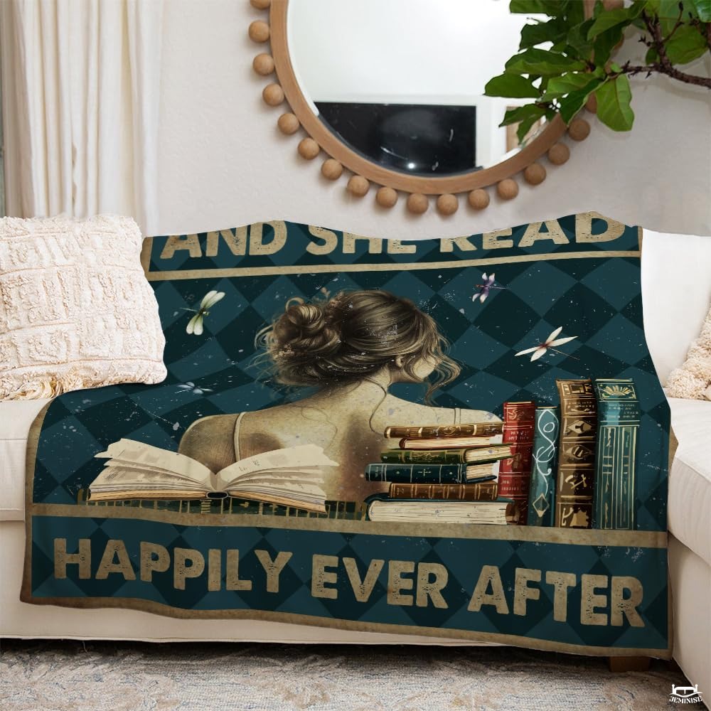 Personalized Teal Argyle Reading Girl with Books Throw Blanket - Book