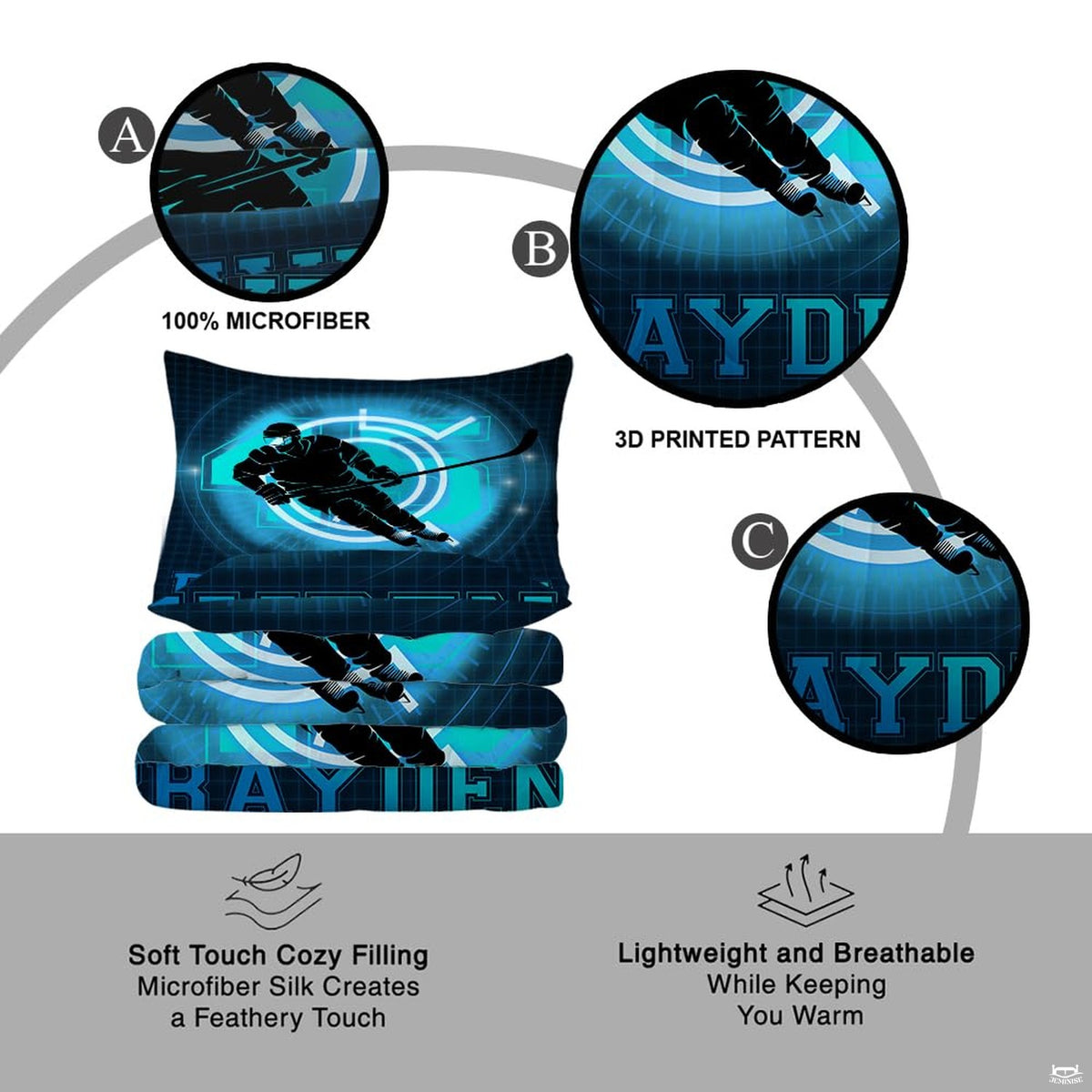 Coordinated pillow sham displaying athletic flaming hockey graphics from the sports bedding set