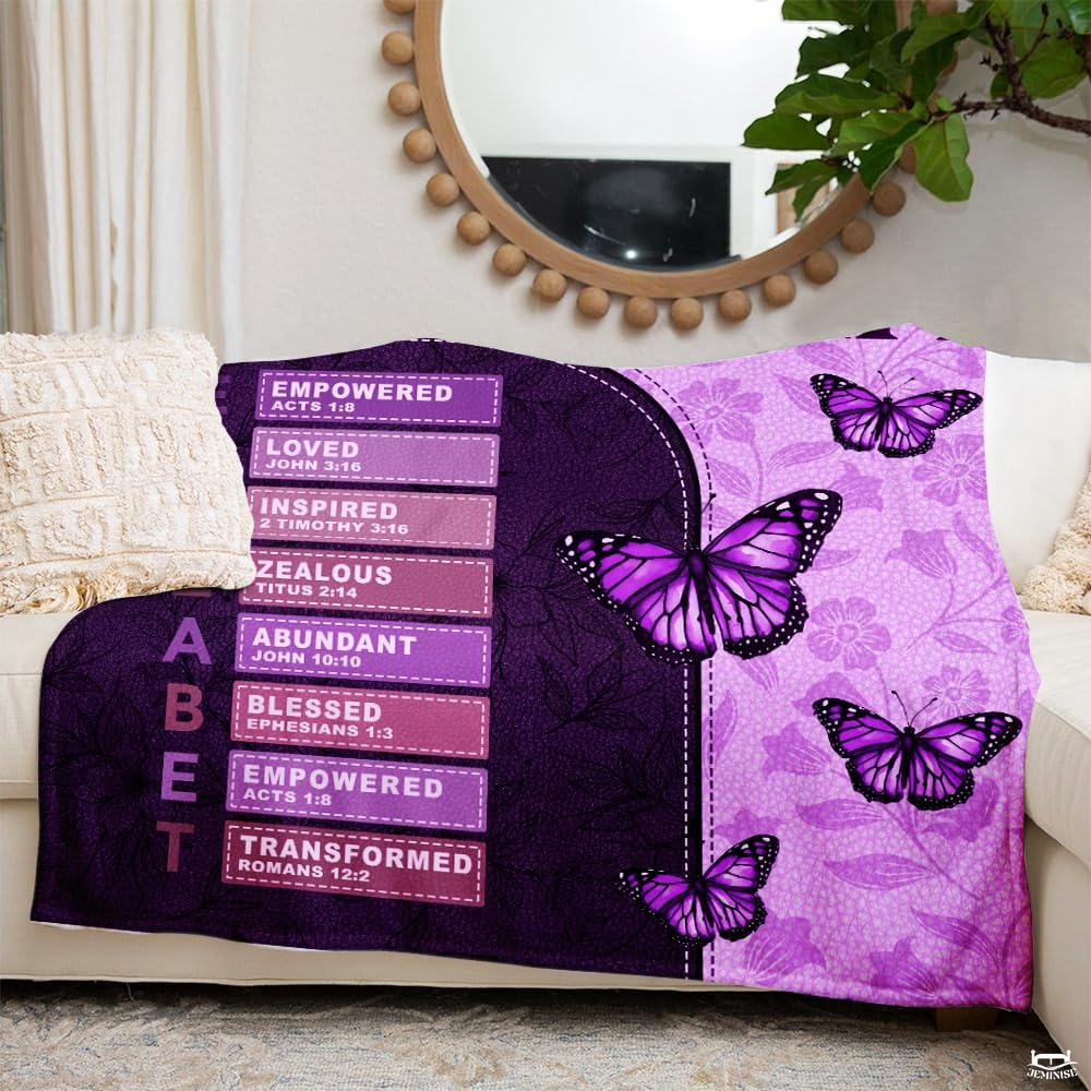 Custom Purple Butterflies Text Blanket, Machine Washable