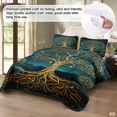 Fantasy Nature Tree of Life Quilt Set with Twisted Tree Trunk And Bedroom
