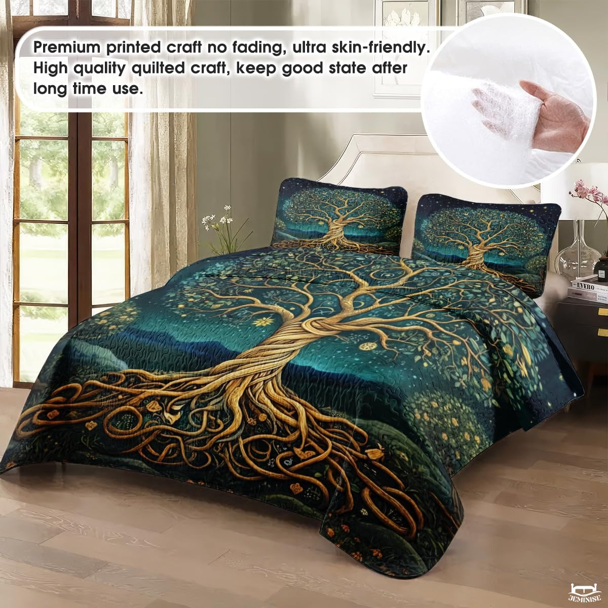 Fantasy Nature Tree of Life Quilt Set with Twisted Tree Trunk And Bedroom