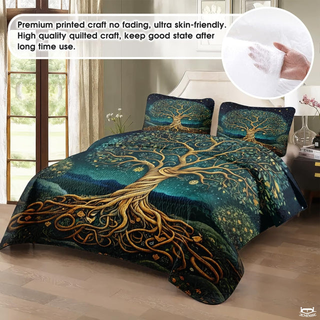 Fantasy Nature Tree of Life Quilt Set with Twisted Tree Trunk And Bedroom