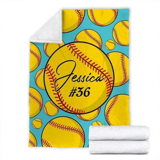 Close-up of central softball illustration and athletic jersey typography on turquoise.