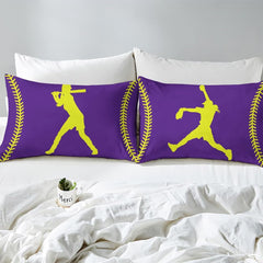 Decorative Softball Bedding Set – Bright Teal Yellow Sports Comforter for Girls and Women, Cozy Softball Fan Bedroom Set in Twin, Queen, King Sizes