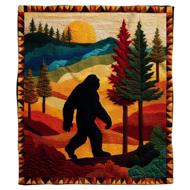 Folk art autumn Bigfoot throw blanket styled on a living room sofa in a modern home