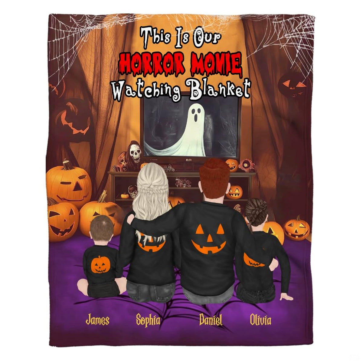 Halloween family movie night illustration blanket flat unfolded view