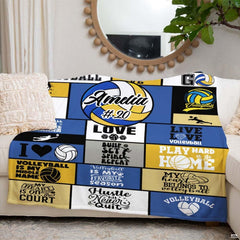 Volleyball typography sports throw blanket view 6 detailing geometric graphic panels and player silhouettes
