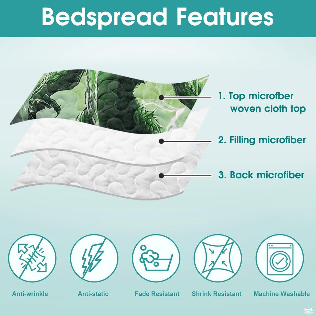 Feature graphic with green dragon artwork and bedding construction diagram