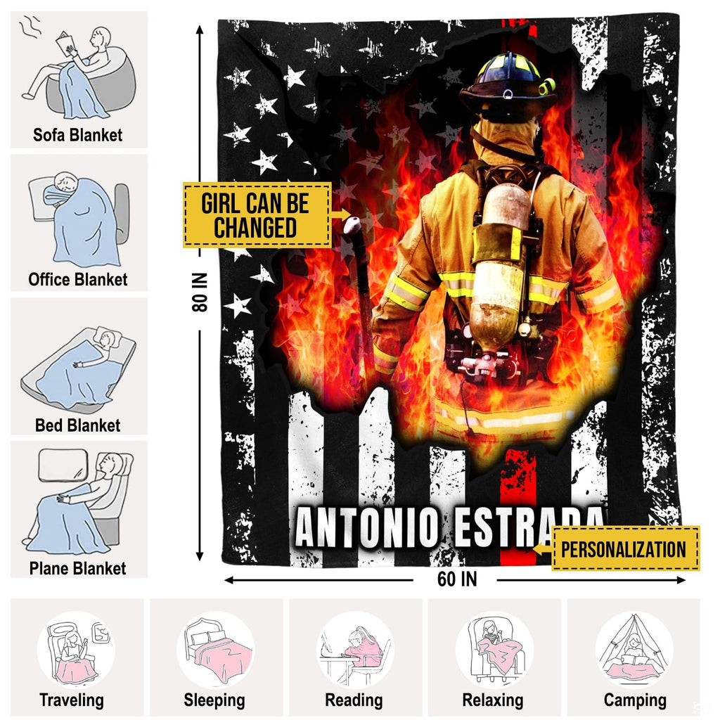 Detailed perspective of bold firefighter graphic art with thin red line stripe and rustic black and white stripes.