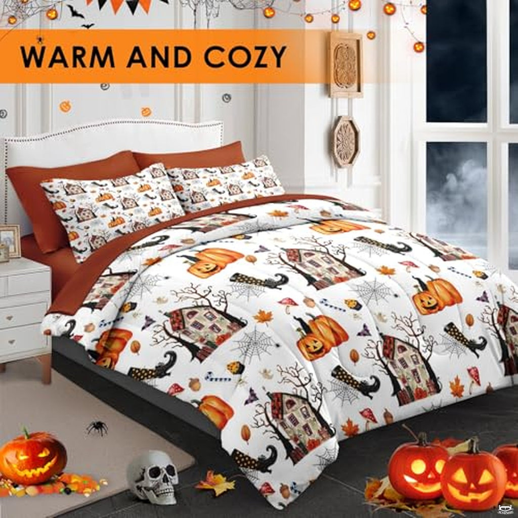 Pamnest Twin Halloween Comforter Set with Sheets, 5 Pieces Mystic Bedding