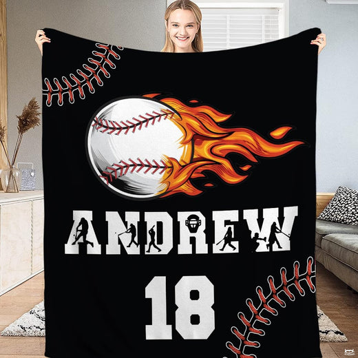 Flaming baseball bedding set featuring a blazing ball flying diagonally across a dark sports backdrop.
