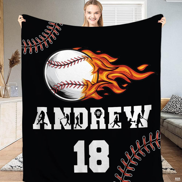 Flaming baseball bedding set featuring a blazing ball flying diagonally across a dark sports backdrop.