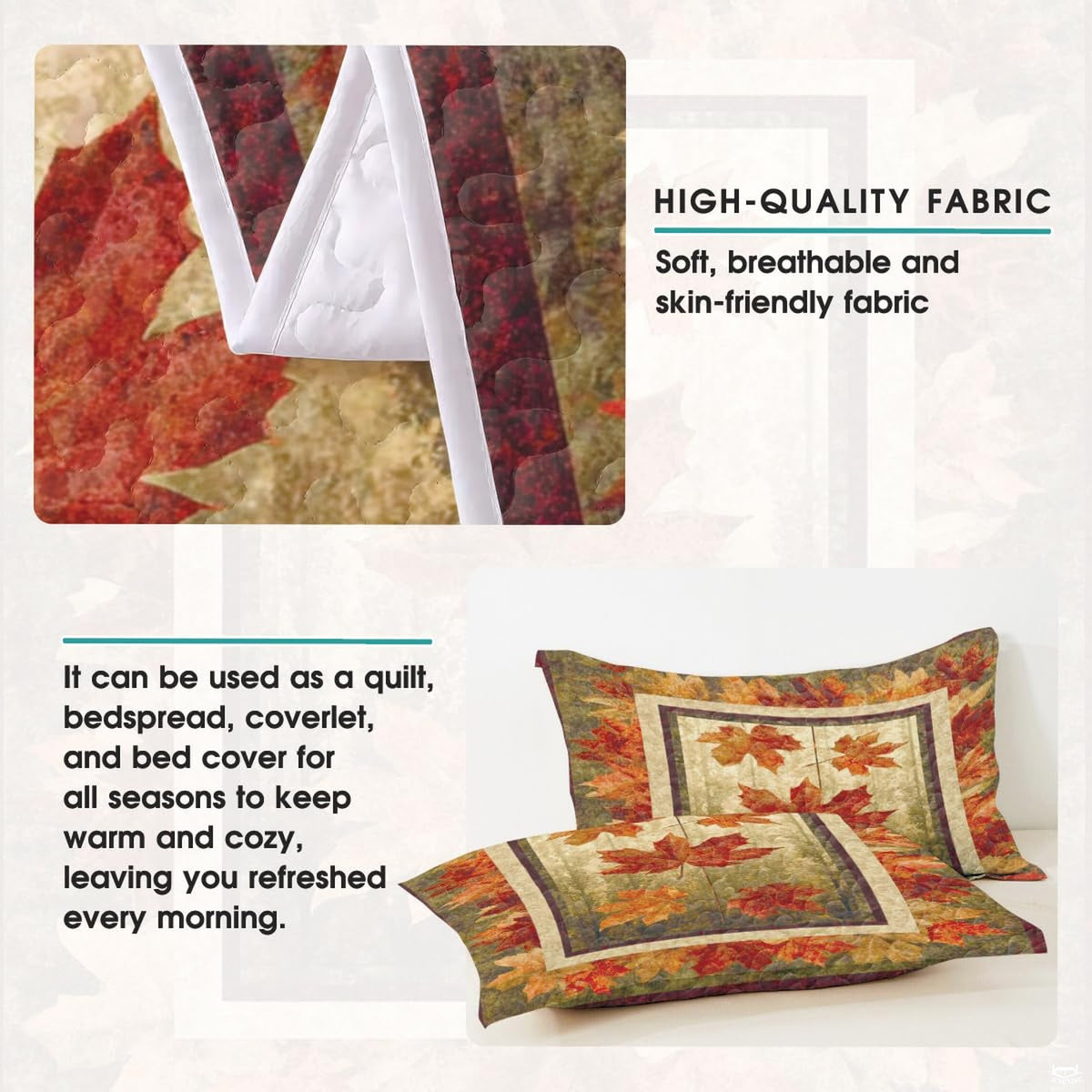 Coordinated pillow sham displaying romantic fall foliage graphics from the autumn bedding set