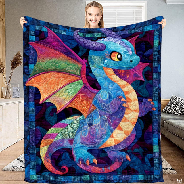 Stained glass dragonfly pattern inspired dragon bedding set displaying vibrant jewel-toned scales.