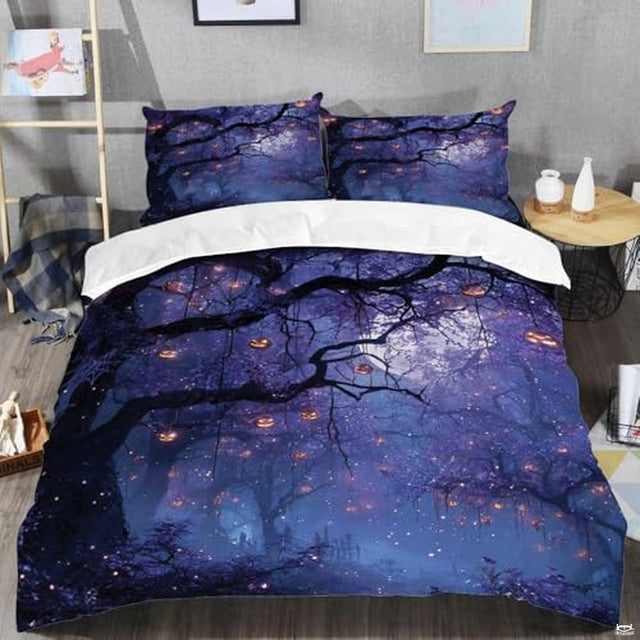 Enchanted purple forest pumpkin lantern bedding - view 2