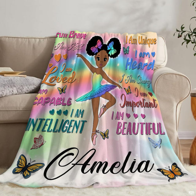 Toddler girl ballerina bedding showing joyful dance artwork and uplifting decorative script.