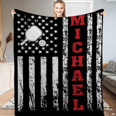 Distressed American flag graphic with pickleball paddle and red lettering, view 2.