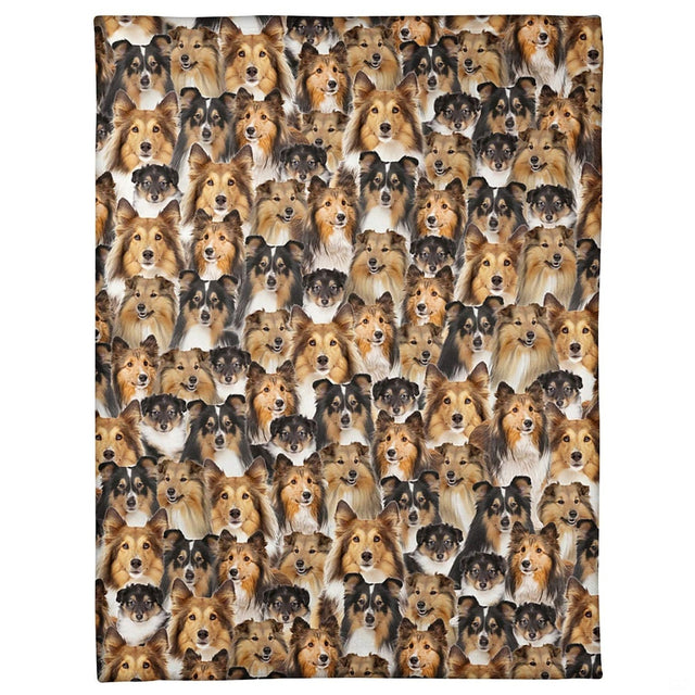 Shetland Sheepdog dog breed blanket featuring an all-over photo collage.