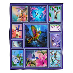 Gallery collage of colorful hummingbirds and blooming flowers, view 2.