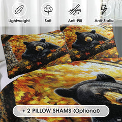 Matching pillowcase detail for woodland bedding set featuring coordinating bear family motifs