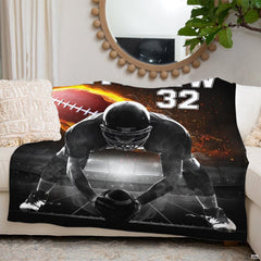 Football lineman throw blanket view 3 highlighting offensive center stance, flaming football, and stadium lights