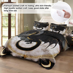 Black dragon, clouds and crescent moon artwork displayed in a room
