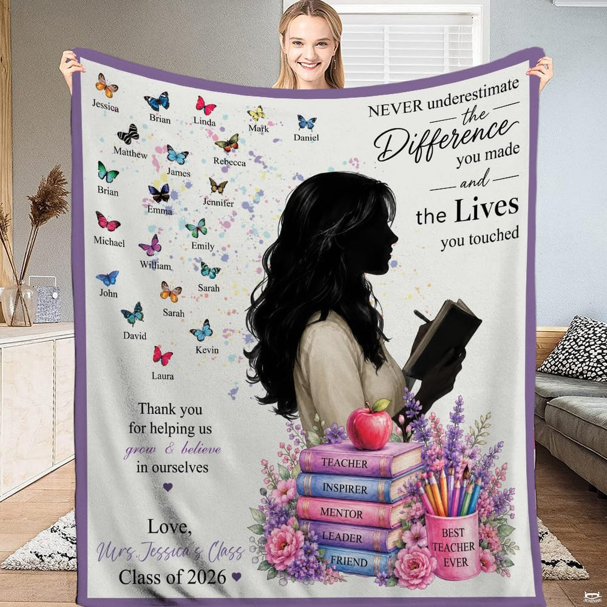 Professor bedding set with educator silhouette, colorful books, red apple, and pink roses.