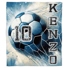 Athletic soccer ball graphic displaying motion splash effects in vivid blue and white.