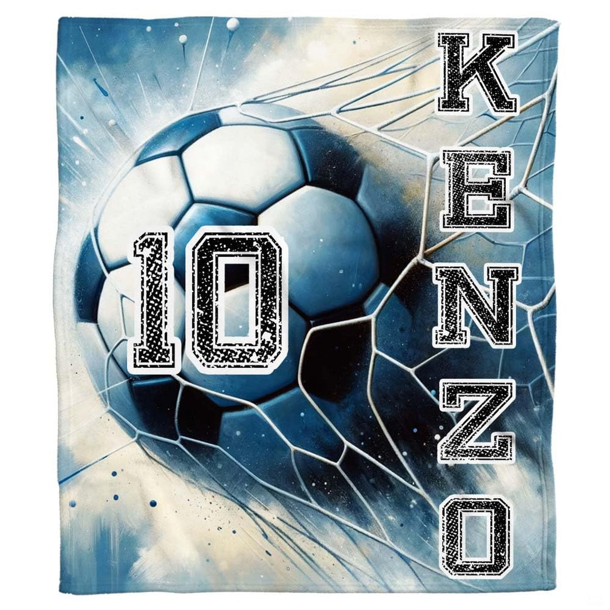 Athletic soccer ball graphic displaying motion splash effects in vivid blue and white.