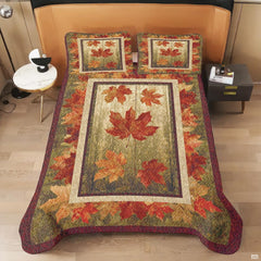 Rosewood and sienna autumn bedding set styled in an inviting seasonal guest bedroom atmosphere