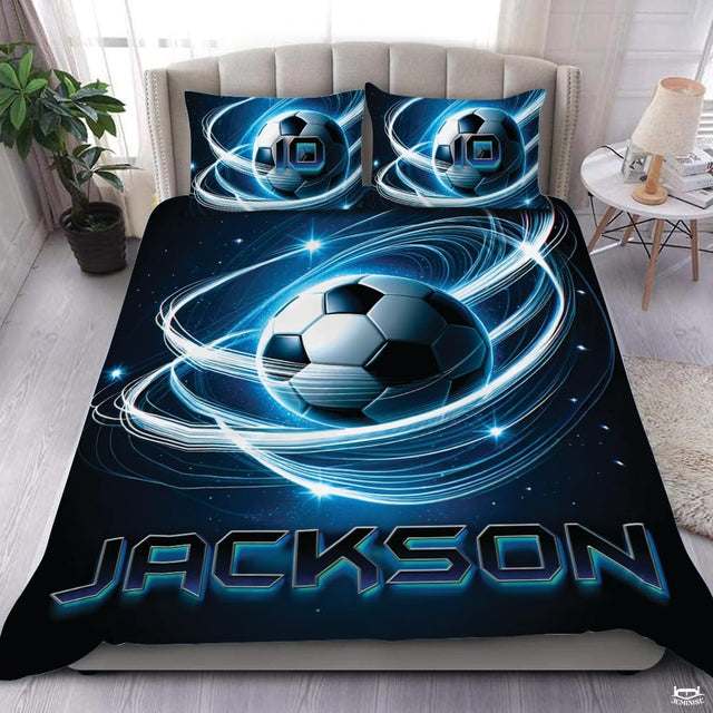 Custom Glowing Soccer Ball Trails Comforter Set, Machine Washable