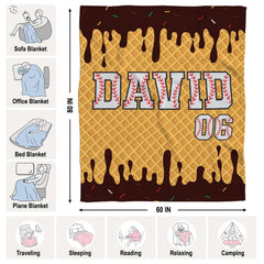 Waffle cone pattern with dripping chocolate and baseball-laced varsity lettering, view 5.