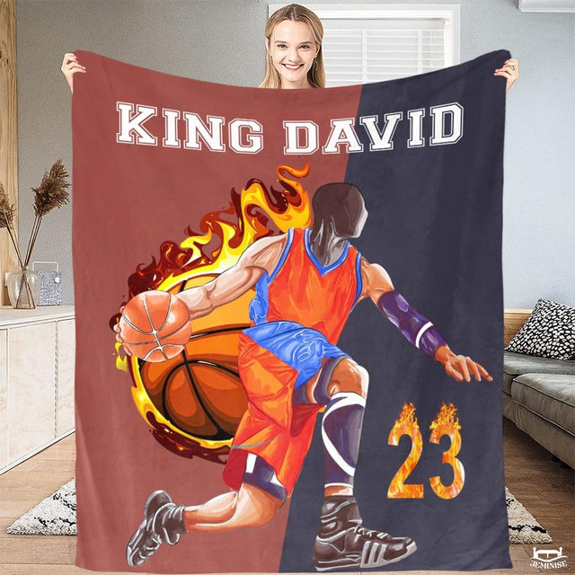 Personalized Basketball Player Front Blanket with Name and Number