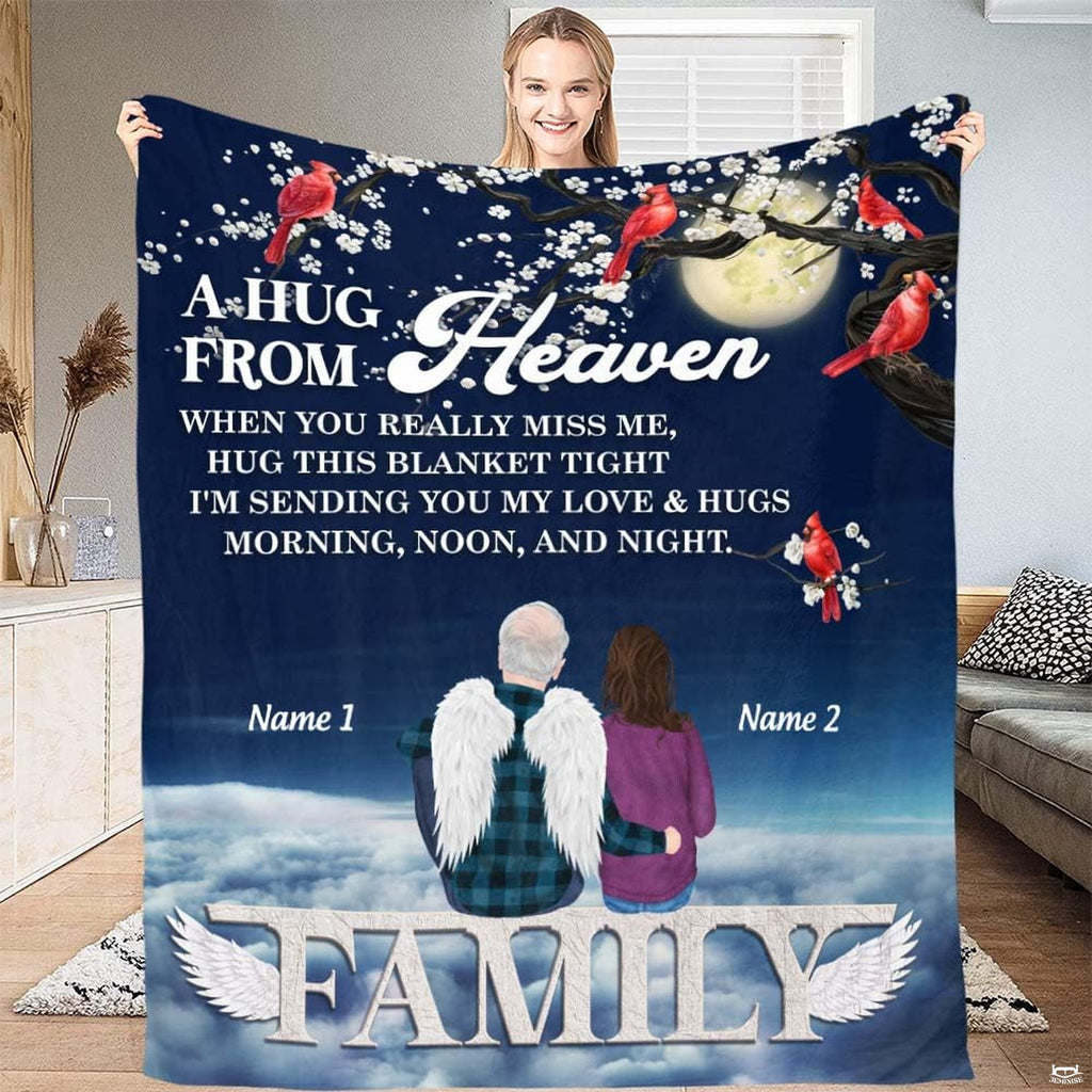 Memorial angel cardinals tree throw blanket showing angel and cardinals under moon
