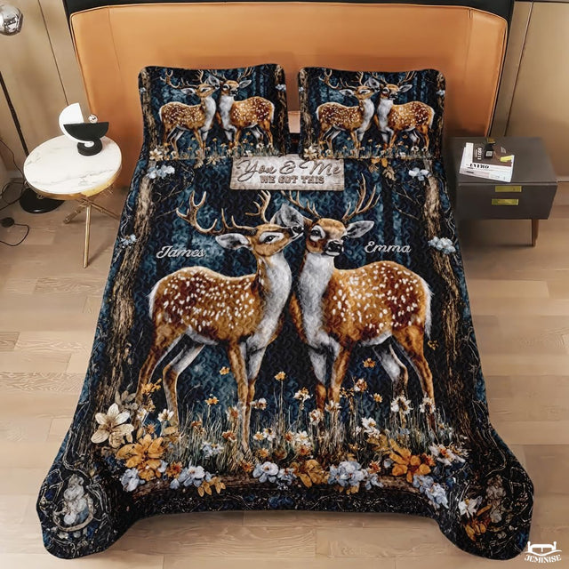 Personalized Wildlife and Romance Two Deer Standing in a Forest Comforter