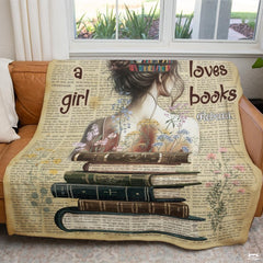 Personalized Books in Bun Girl Reading on Antique Books Throw Blanket